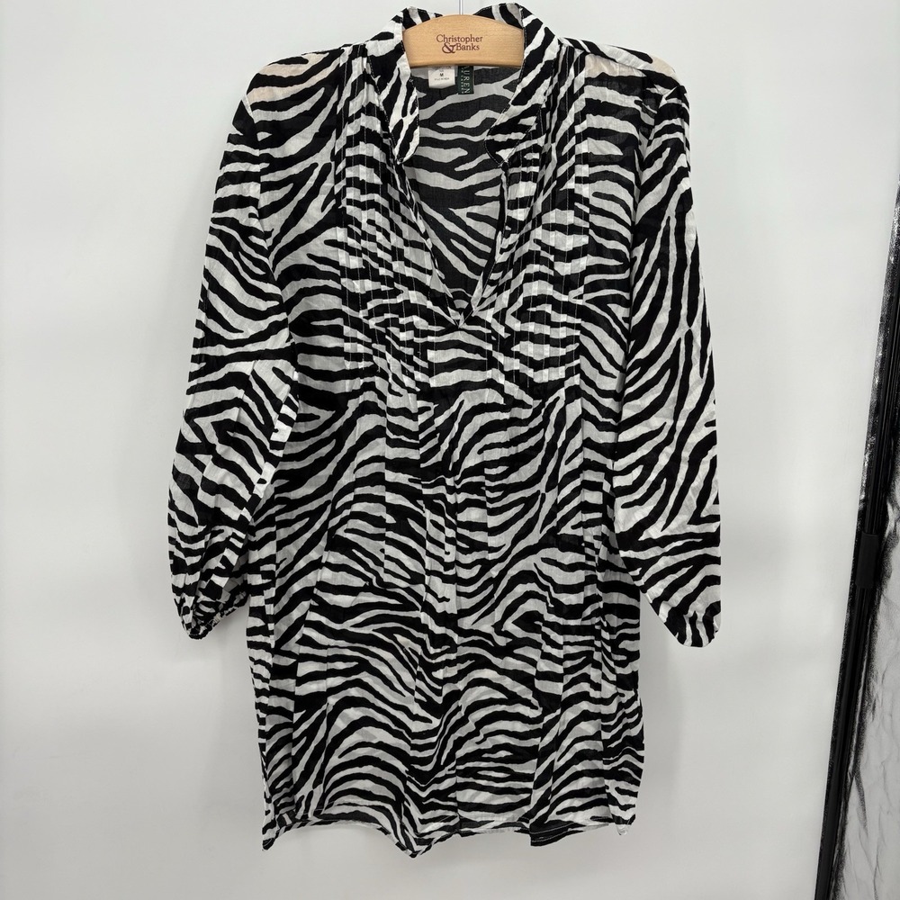 Y2K Ralph LAUREN Zebra‎ print Sheer Cotton Swim Cover-Up Womans Size Medium #17X